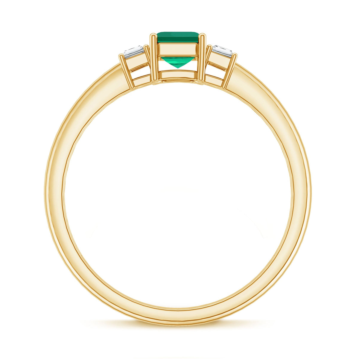 Emerald Promise Ring – Three Stone Ring with AAA Quality Emerald & Baguette Diamonds