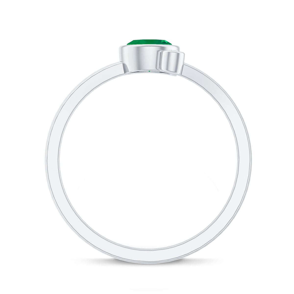 Emerald Promise Ring - Two Stone Bezel Set Ring with Round Cut Emerald & Lab Grown Diamond