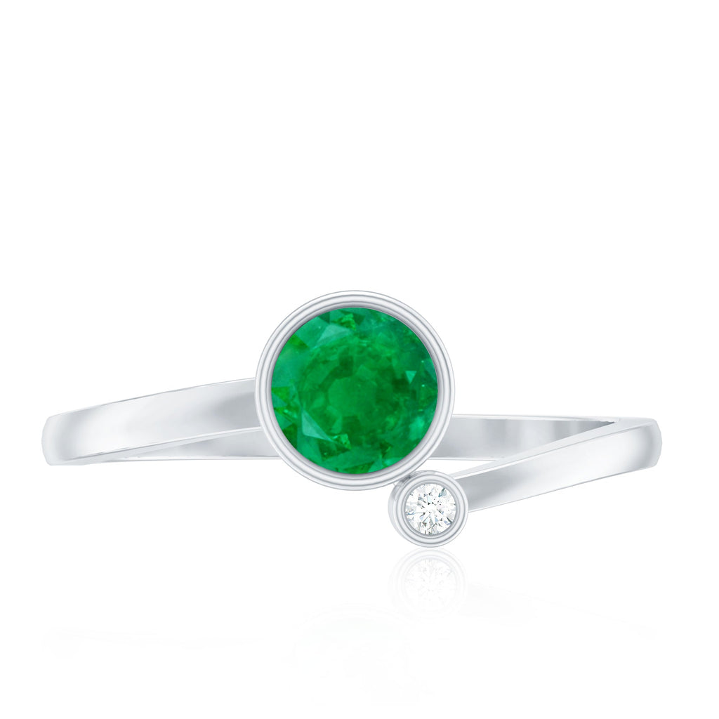 Emerald Promise Ring - Two Stone Bezel Set Ring with Round Cut Emerald & Lab Grown Diamond