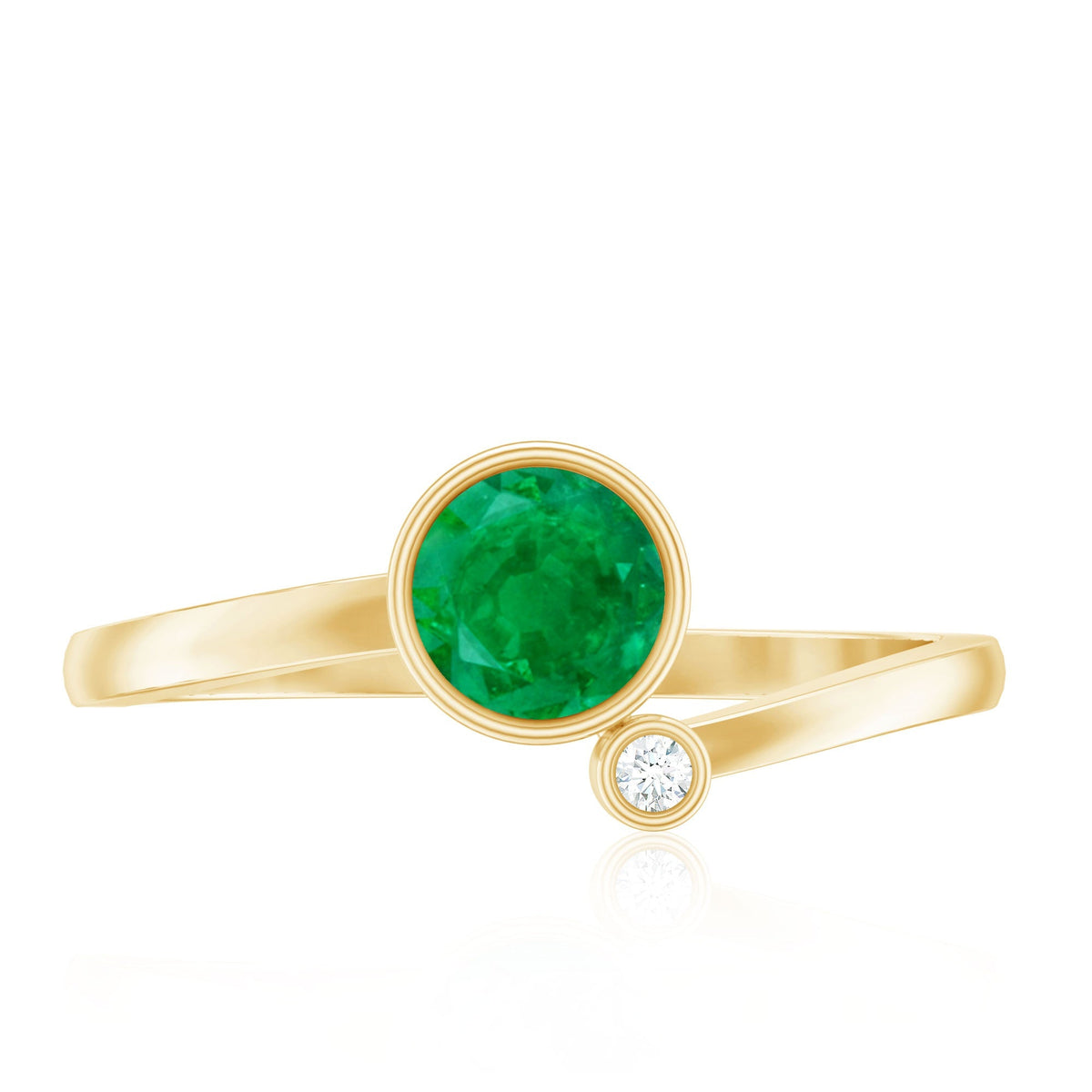Emerald Promise Ring - Two Stone Bezel Set Ring with Round Cut Emerald & Lab Grown Diamond