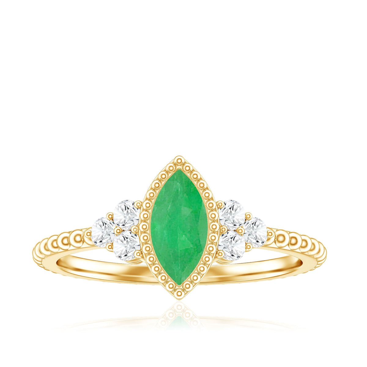 Emerald Promise Ring – Vintage Engagement Band With Marquise Emerald & Trio Diamonds