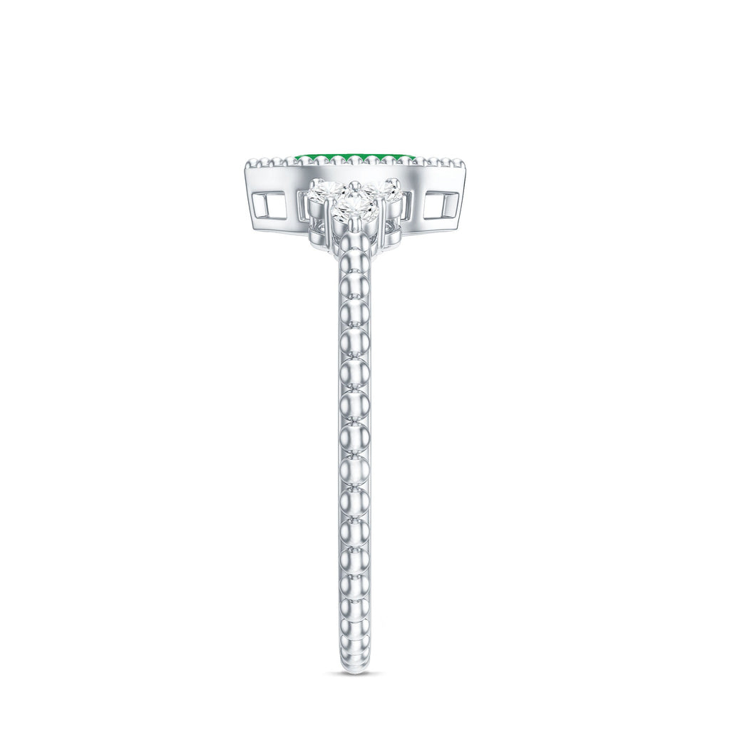 Emerald Promise Ring – Vintage Engagement Band With Marquise Emerald & Trio Diamonds