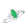 Emerald Promise Ring – Vintage Engagement Band With Marquise Emerald & Trio Diamonds