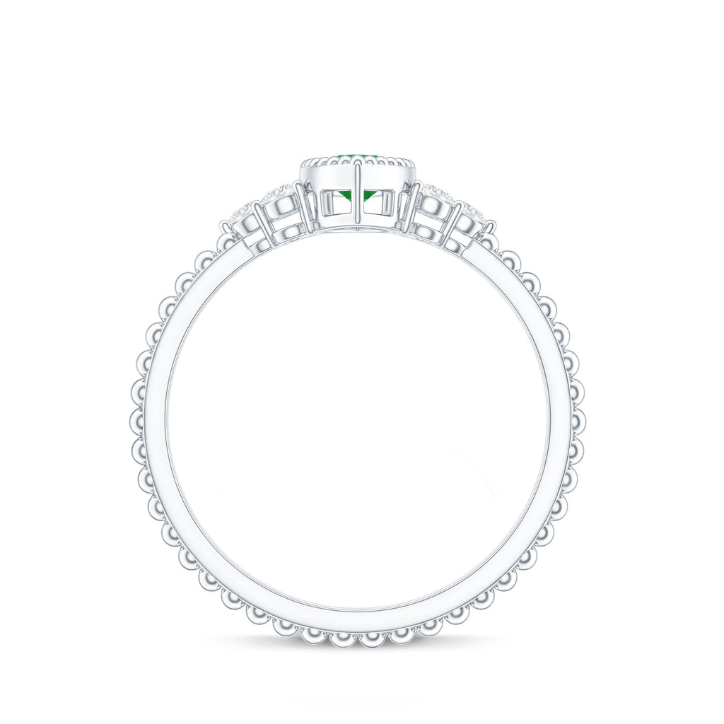 Emerald Promise Ring – Vintage Engagement Band With Marquise Emerald & Trio Diamonds