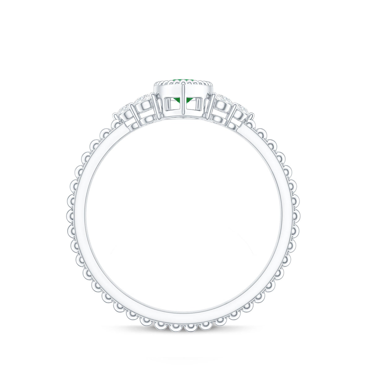 Emerald Promise Ring – Vintage Engagement Band With Marquise Emerald & Trio Diamonds