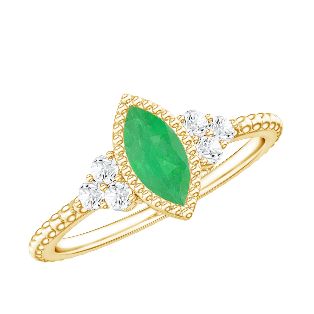 Emerald Promise Ring – Vintage Engagement Band With Marquise Emerald & Trio Diamonds