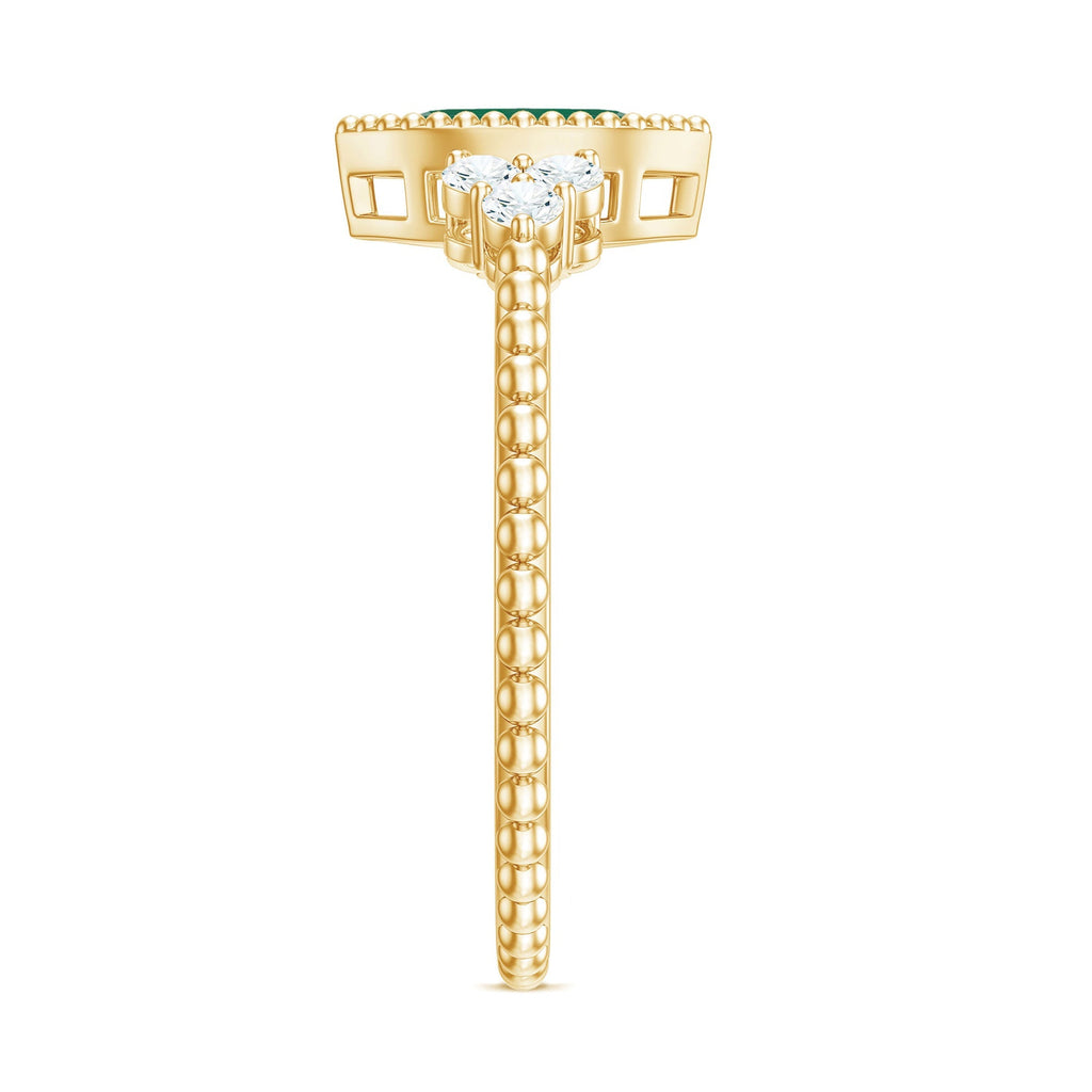 Emerald Promise Ring – Vintage Engagement Band With Marquise Emerald & Trio Diamonds