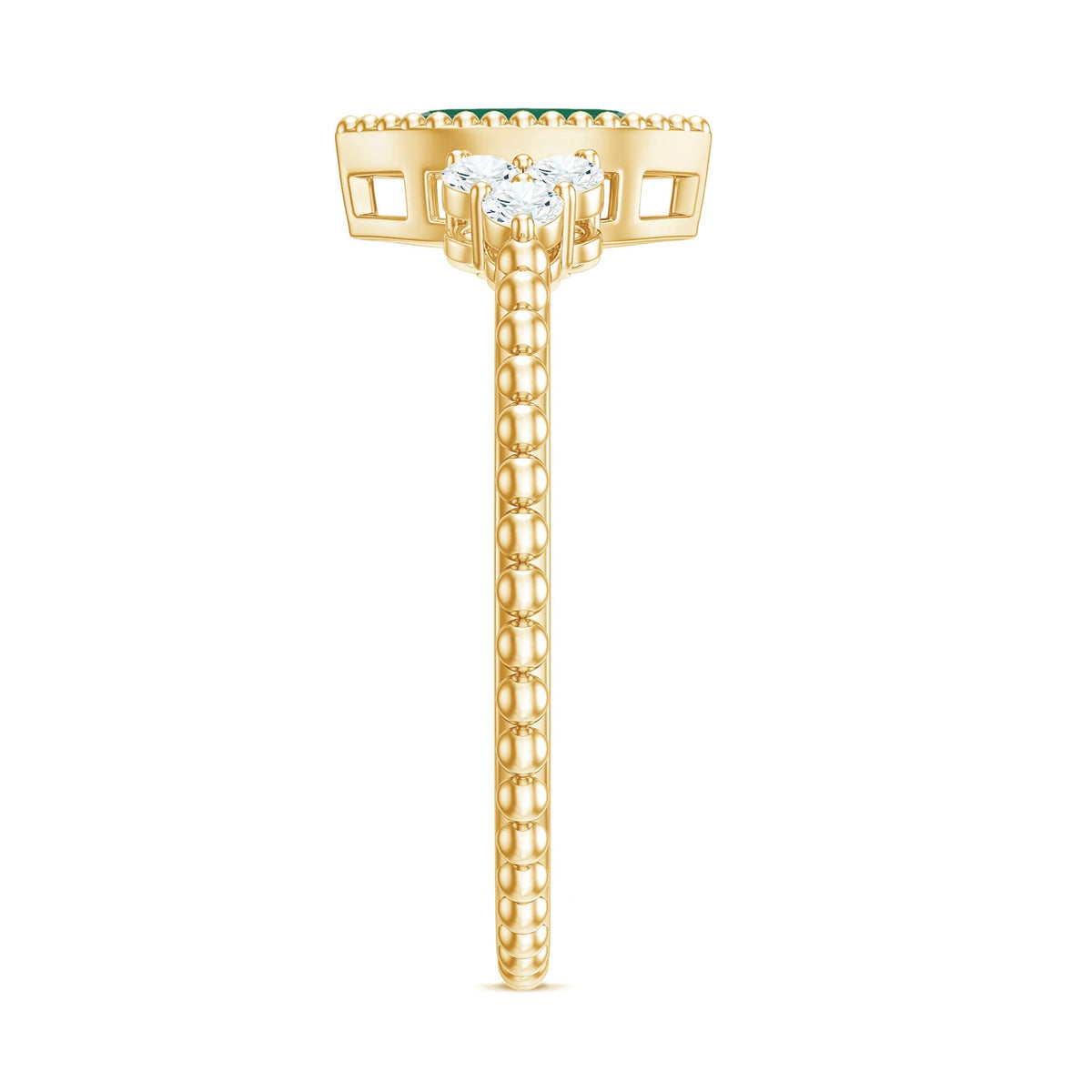 Emerald Promise Ring – Vintage Engagement Band With Marquise Emerald & Trio Diamonds