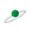 Emerald Promise Ring With Diamond Side Stones - Natural Round Cut Emerald Band