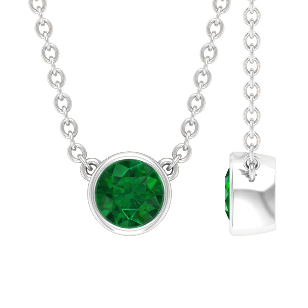 Emerald Solitaire Necklace - 0.4 Carat Round Cut Emerald Bezel Setting Jewelry