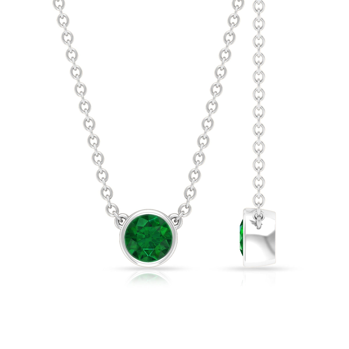 Emerald Solitaire Necklace - 0.4 Carat Round Cut Emerald Bezel Setting Jewelry