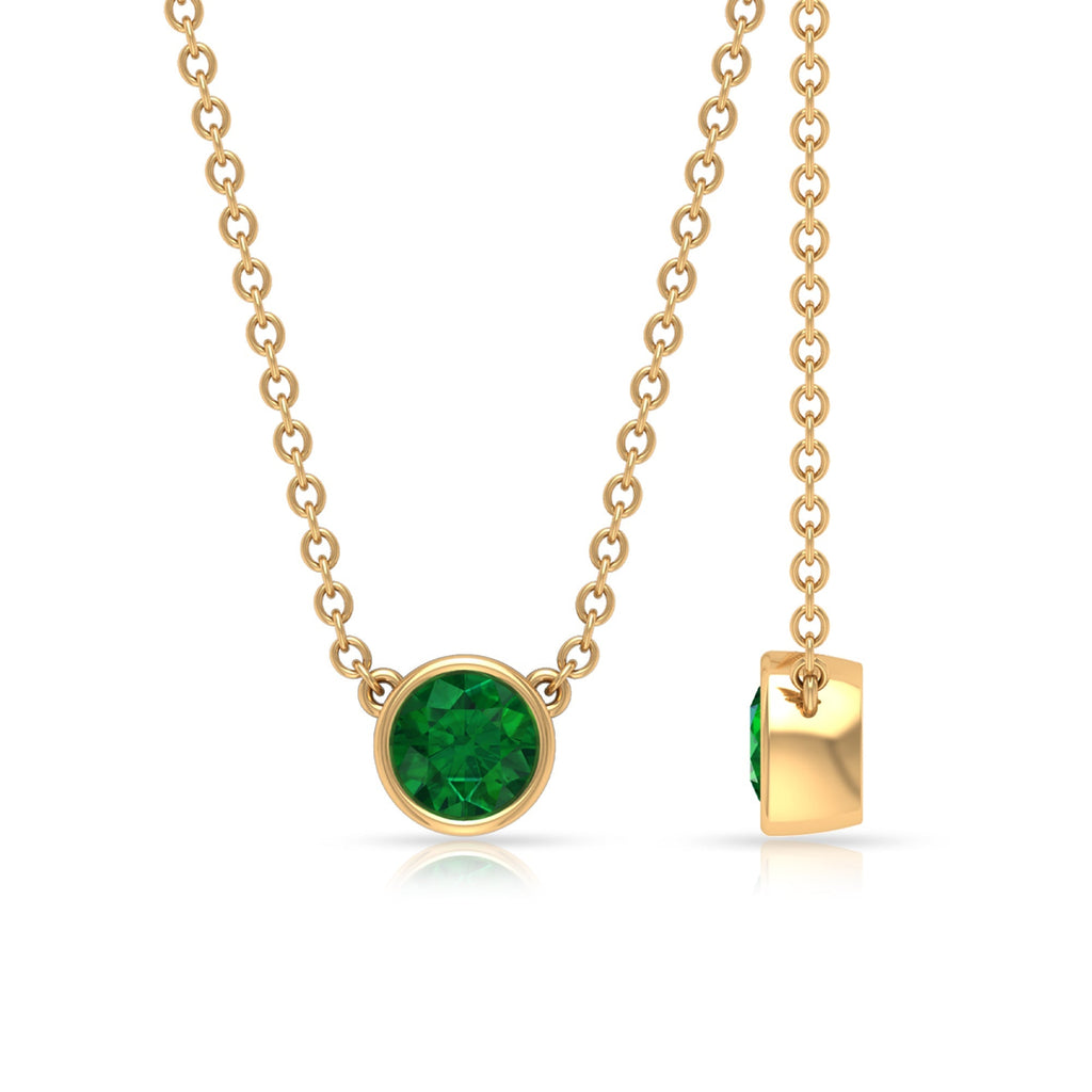 Emerald Solitaire Necklace - 0.4 Carat Round Cut Emerald Bezel Setting Jewelry
