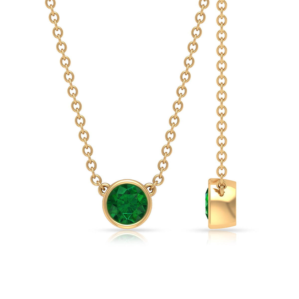 Emerald Solitaire Necklace - 0.4 Carat Round Cut Emerald Bezel Setting Jewelry