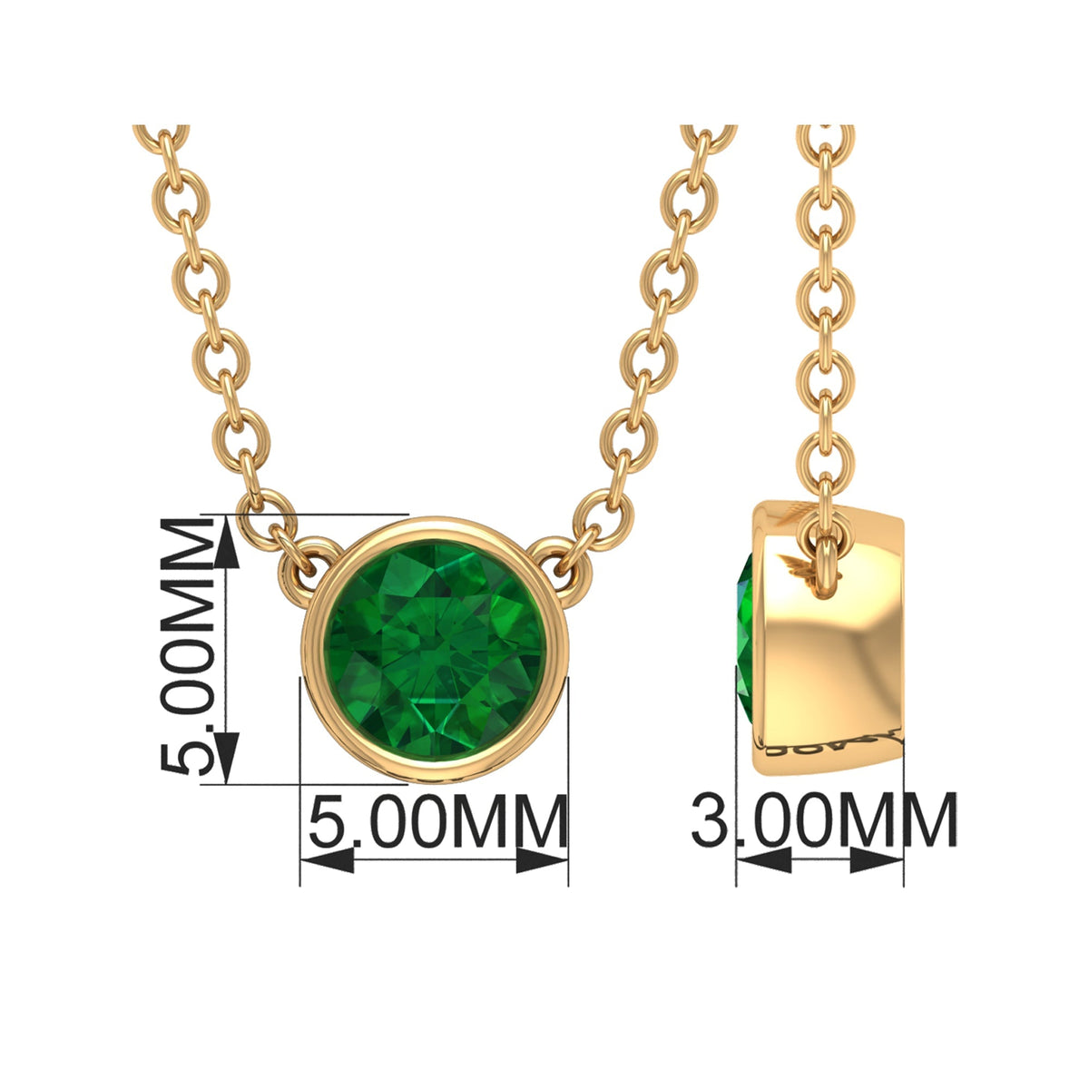 Emerald Solitaire Necklace - 0.4 Carat Round Cut Emerald Bezel Setting Jewelry