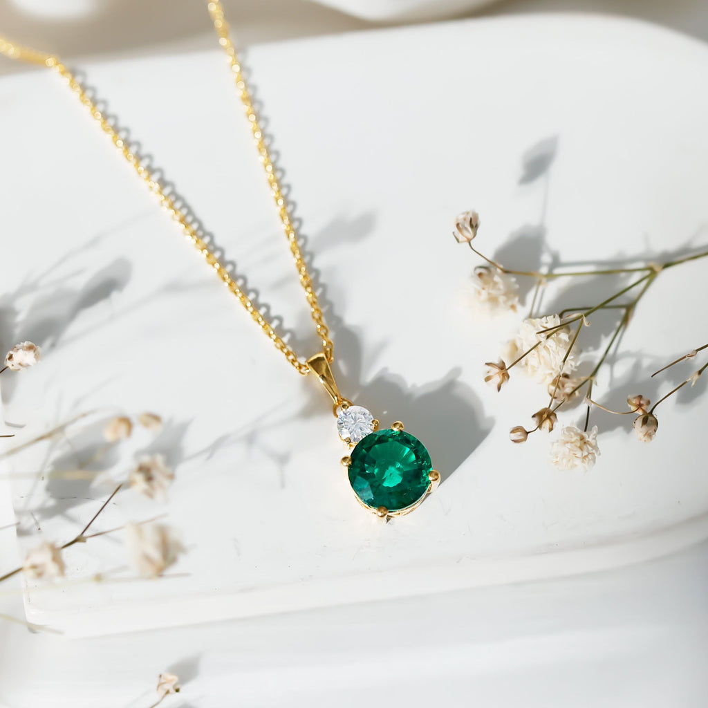 Emerald Solitaire Necklace – 2.75 Carat Lab Created Emerald Pendant | Silver Chain