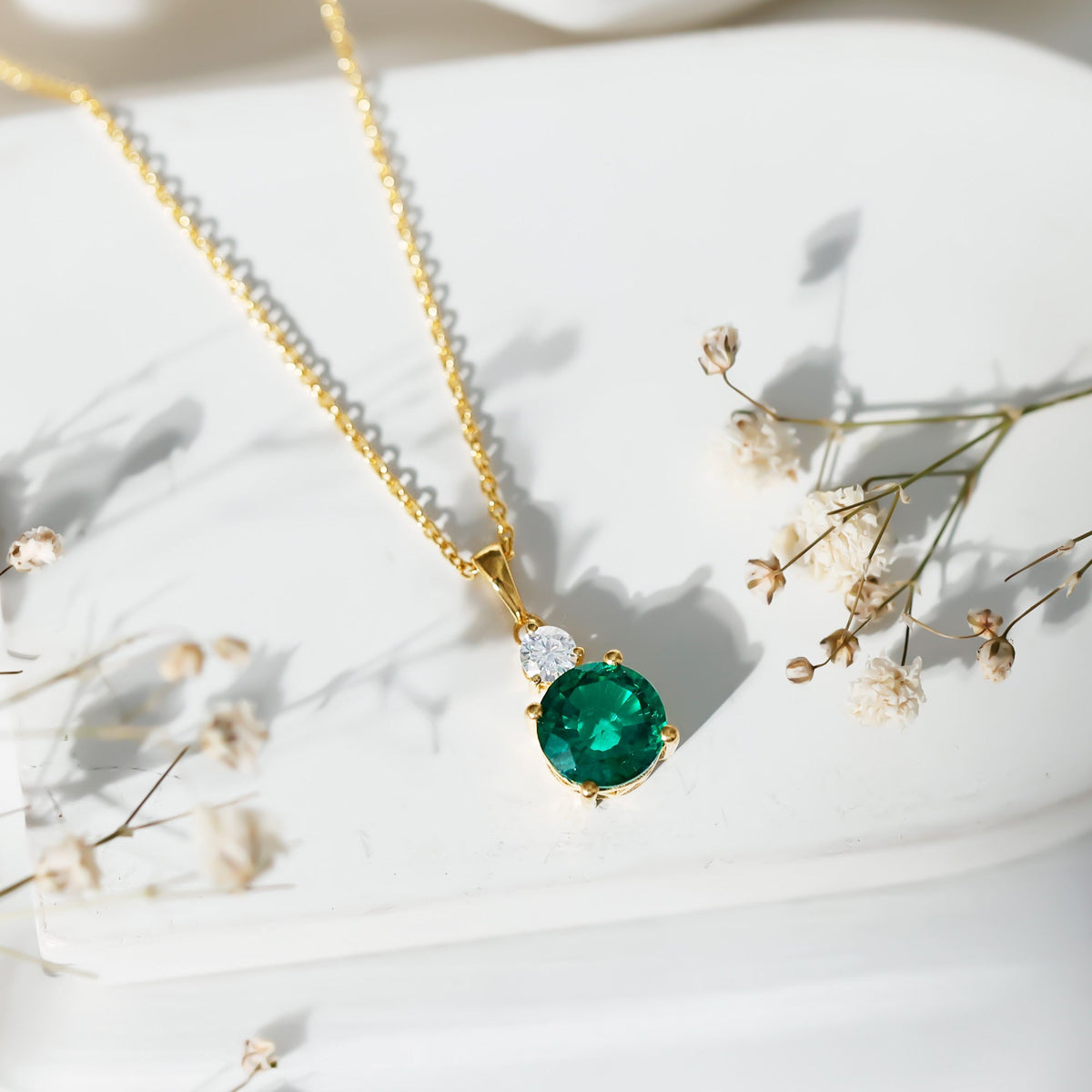 Emerald Solitaire Necklace – 2.75 Carat Lab Created Emerald Pendant | Silver Chain