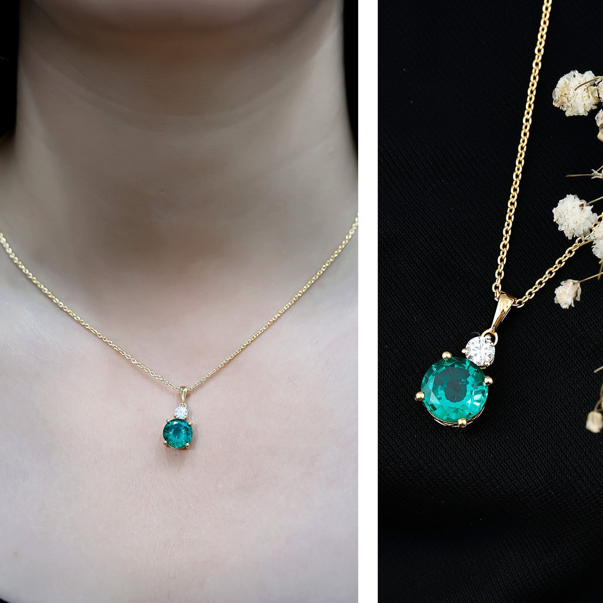 Emerald Solitaire Necklace – 2.75 Carat Lab Created Emerald Pendant | Silver Chain