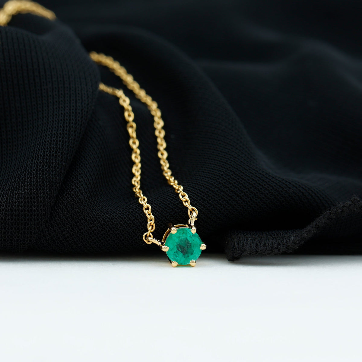Emerald Solitaire Necklace – 5MM Round Cut AAA Quality Green Gemstone Jewelry