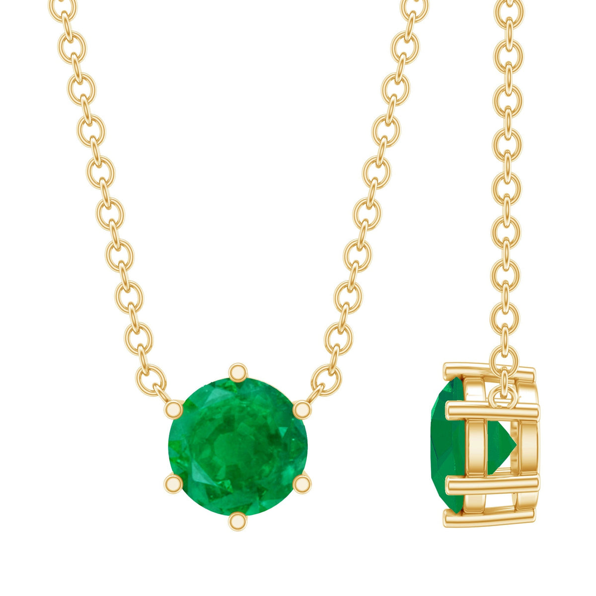 Emerald Solitaire Necklace – 5MM Round Cut AAA Quality Green Gemstone Jewelry