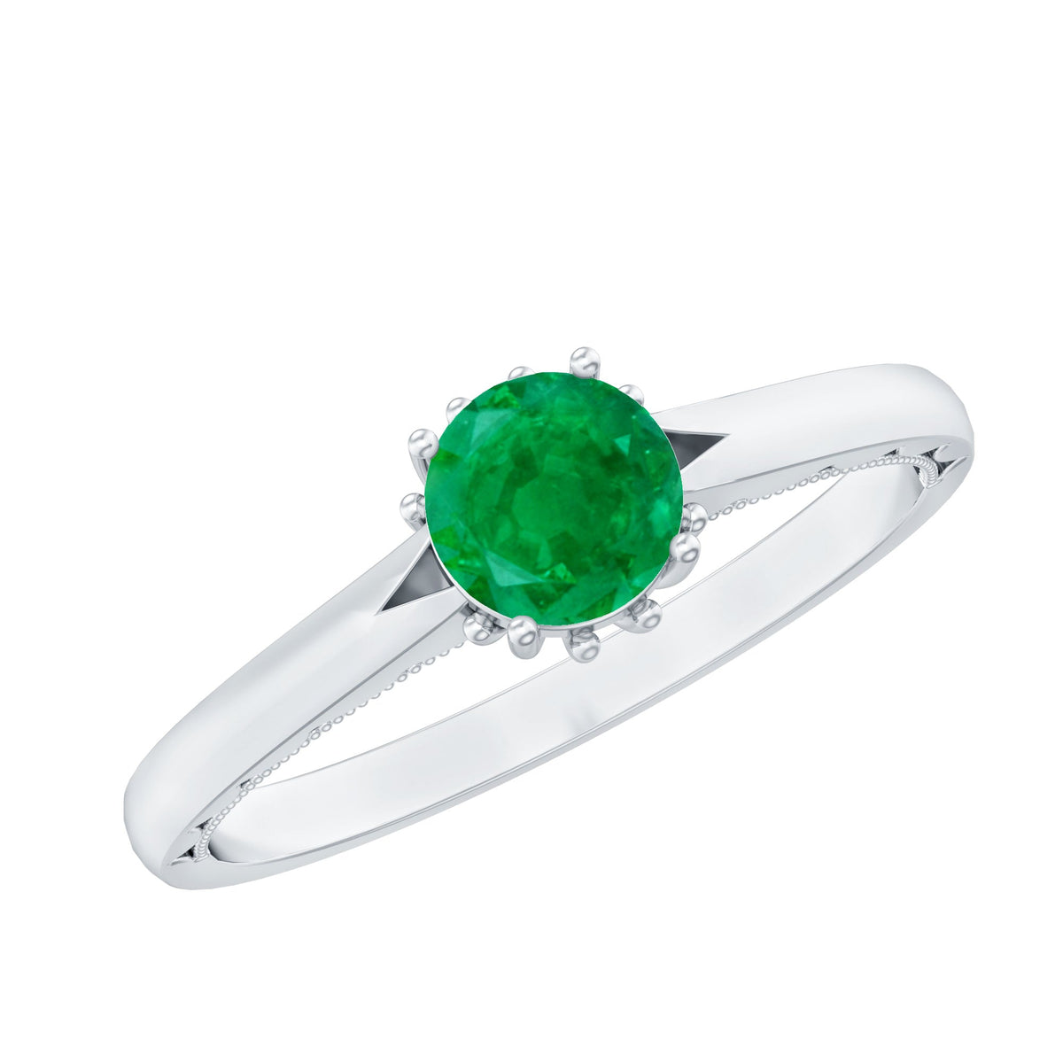 Emerald Solitaire Ring | 0.5 Carat AAA Quality May Birthstone Green Gemstone with Prong Setting