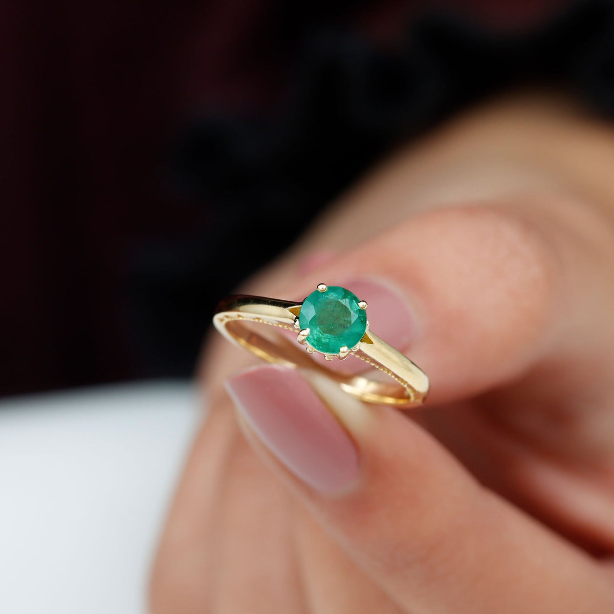 Emerald Solitaire Ring | 0.5 Carat AAA Quality May Birthstone Green Gemstone with Prong Setting