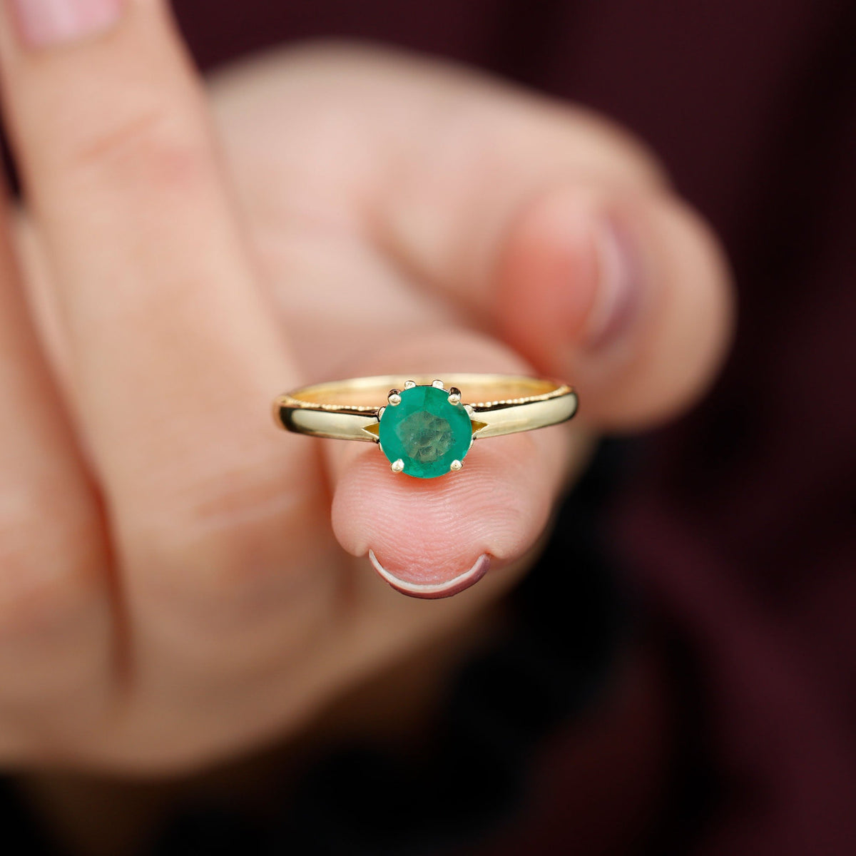 Emerald Solitaire Ring | 0.5 Carat AAA Quality May Birthstone Green Gemstone with Prong Setting