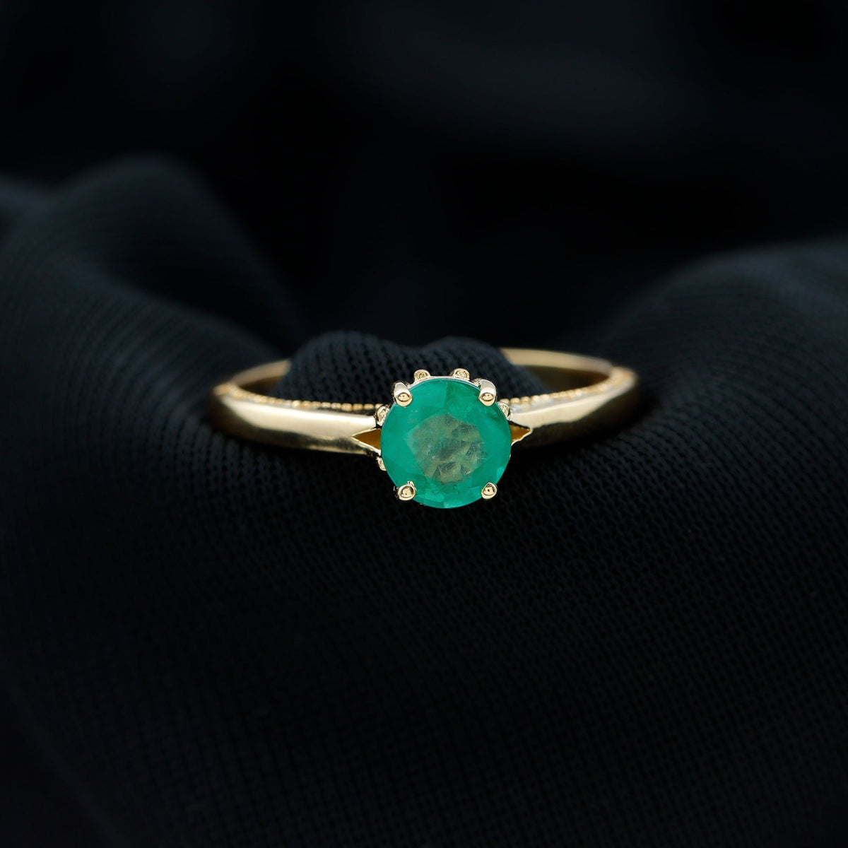 Emerald Solitaire Ring | 0.5 Carat AAA Quality May Birthstone Green Gemstone with Prong Setting