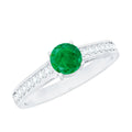 Emerald Solitaire Ring 5mm Genuine Emerald with Diamond Side Stones – Classic Engagement Band