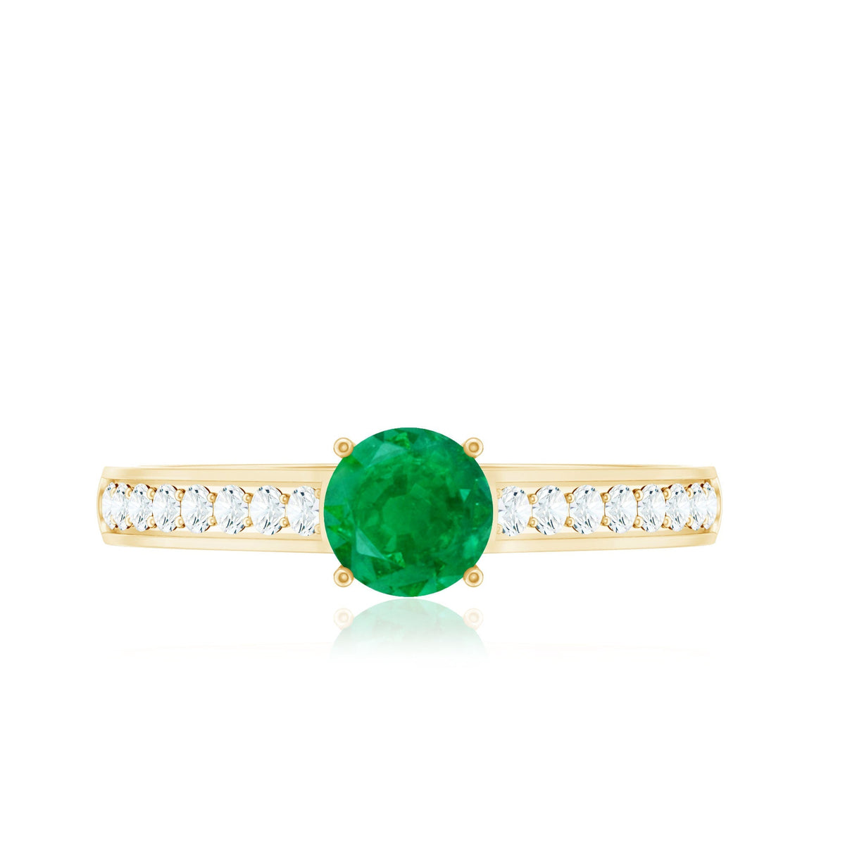 Emerald Solitaire Ring 5mm Genuine Emerald with Diamond Side Stones – Classic Engagement Band