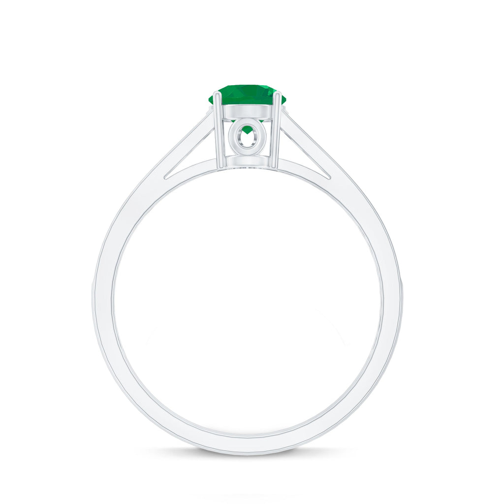 Emerald Solitaire Ring 5mm Genuine Emerald with Diamond Side Stones – Classic Engagement Band