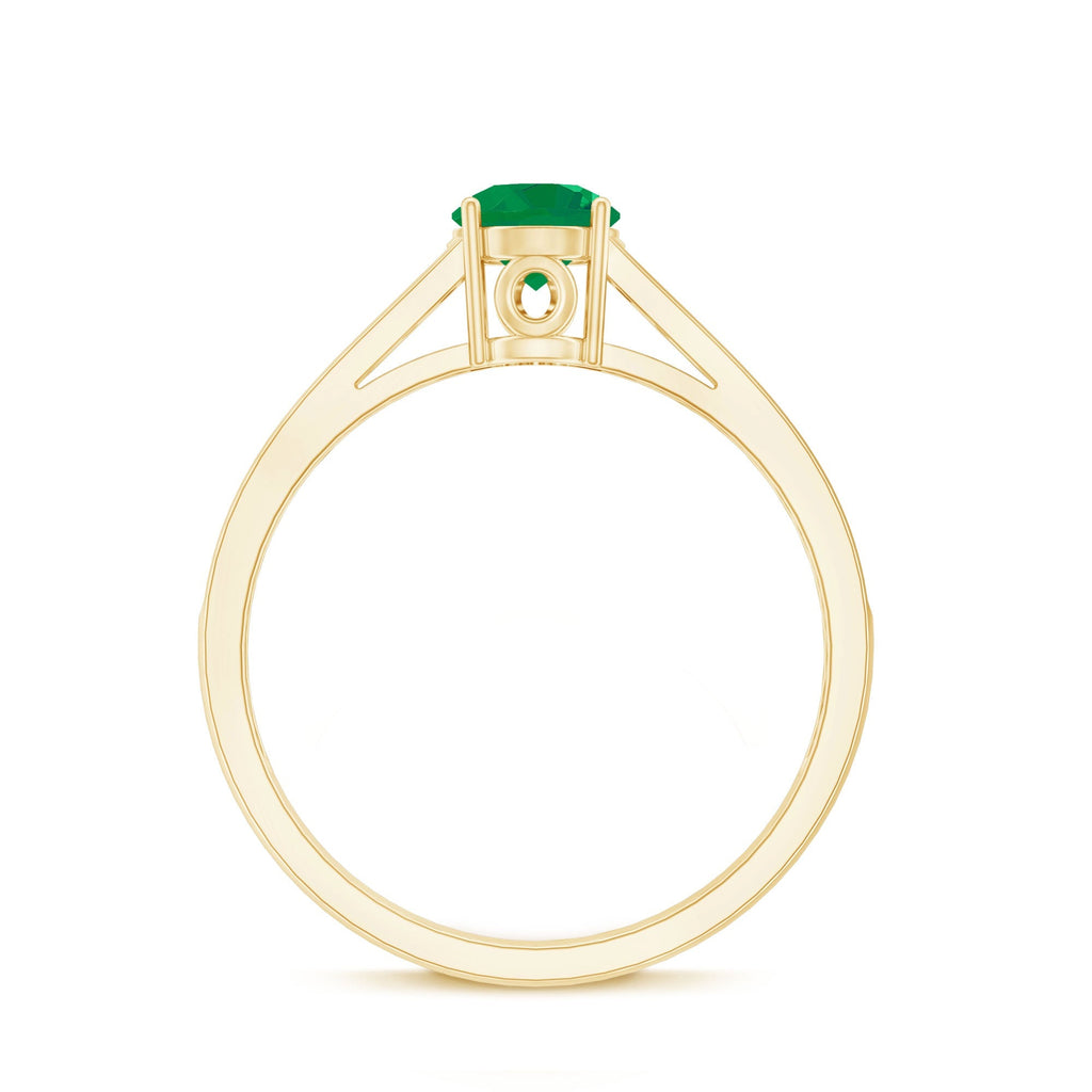 Emerald Solitaire Ring 5mm Genuine Emerald with Diamond Side Stones – Classic Engagement Band