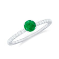 Emerald Solitaire Ring – Dainty 0.49 Ct Emerald Center Stone with French Pavé Diamond Band