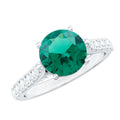 Emerald Solitaire Ring – Lab Created Emerald Engagement Ring with Diamond Side Stones