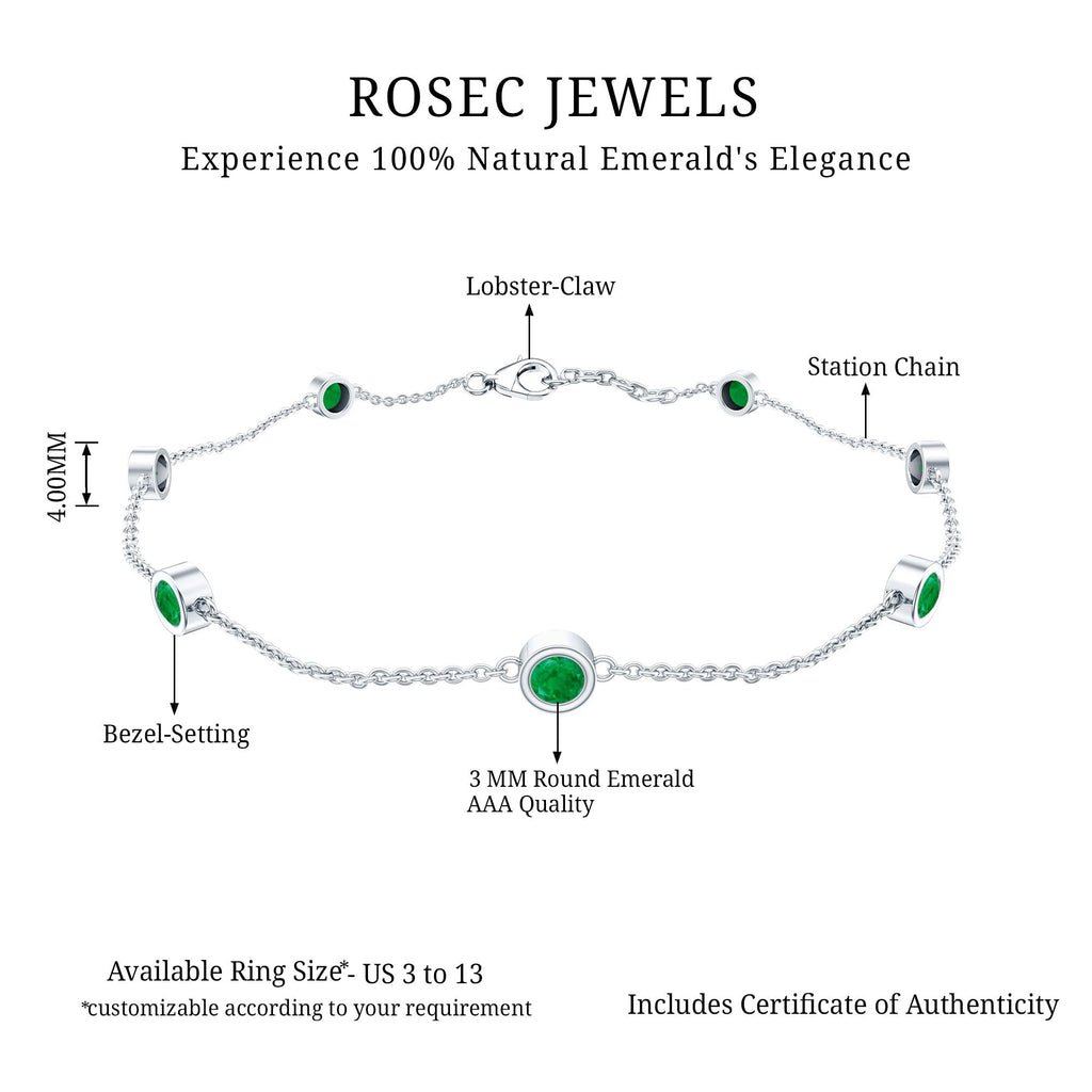 Emerald Station Bracelet – Bezel Set Green Gemstone Chain Jewelry with Lobster Clasp