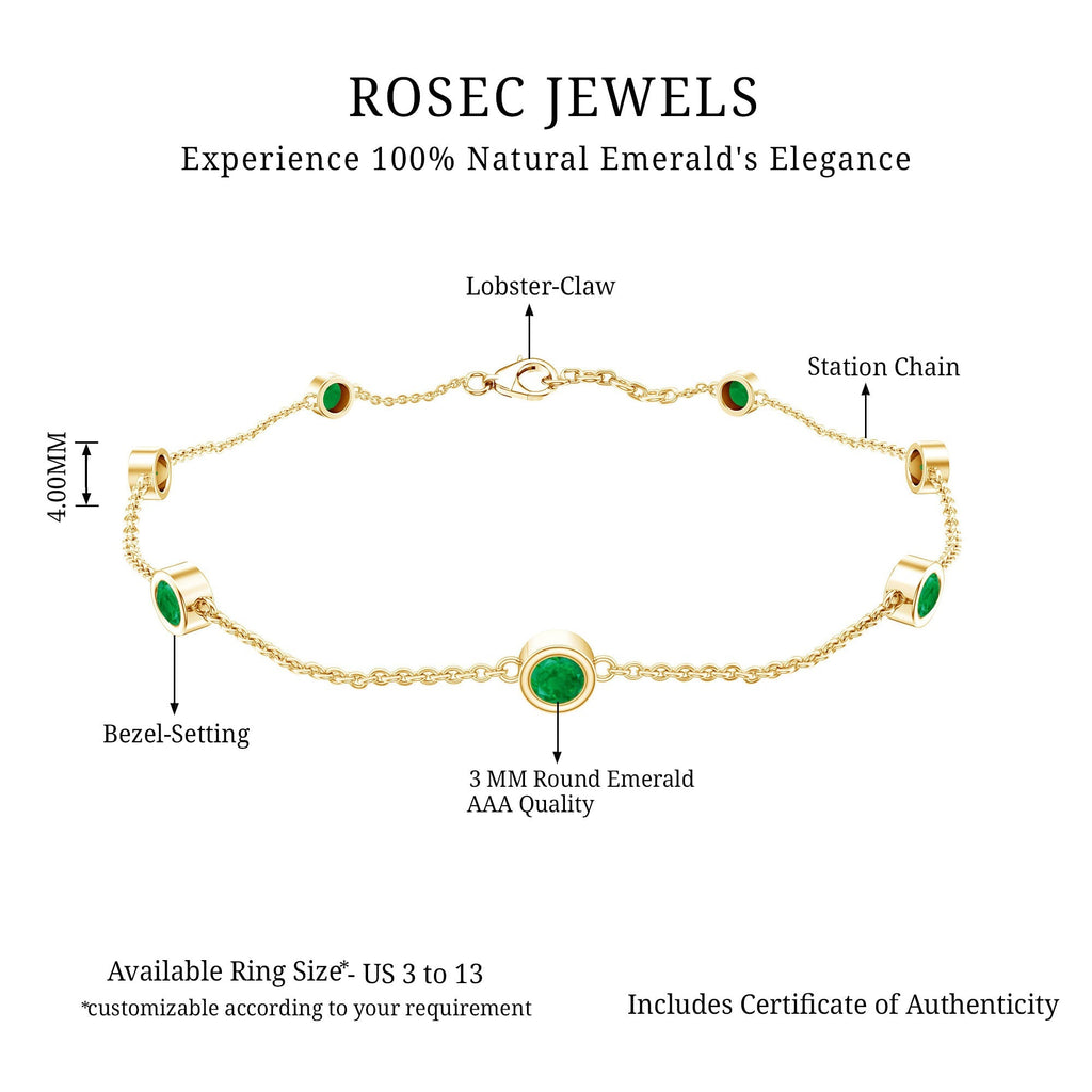 Emerald Station Bracelet – Bezel Set Green Gemstone Chain Jewelry with Lobster Clasp