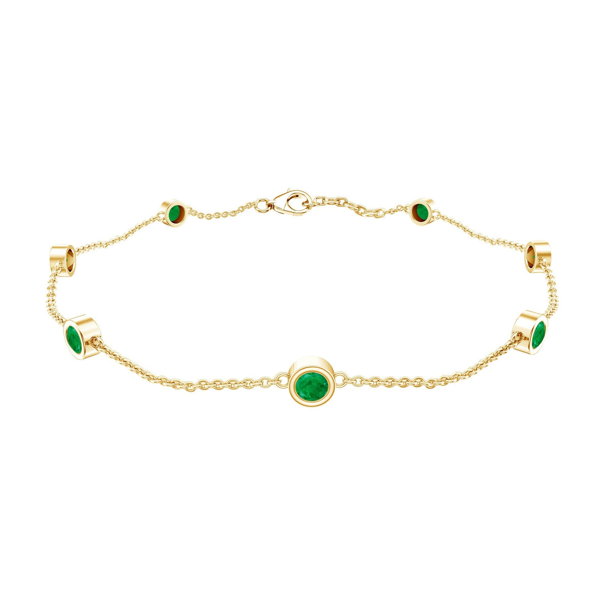 Emerald Station Bracelet – Bezel Set Green Gemstone Chain Jewelry with Lobster Clasp