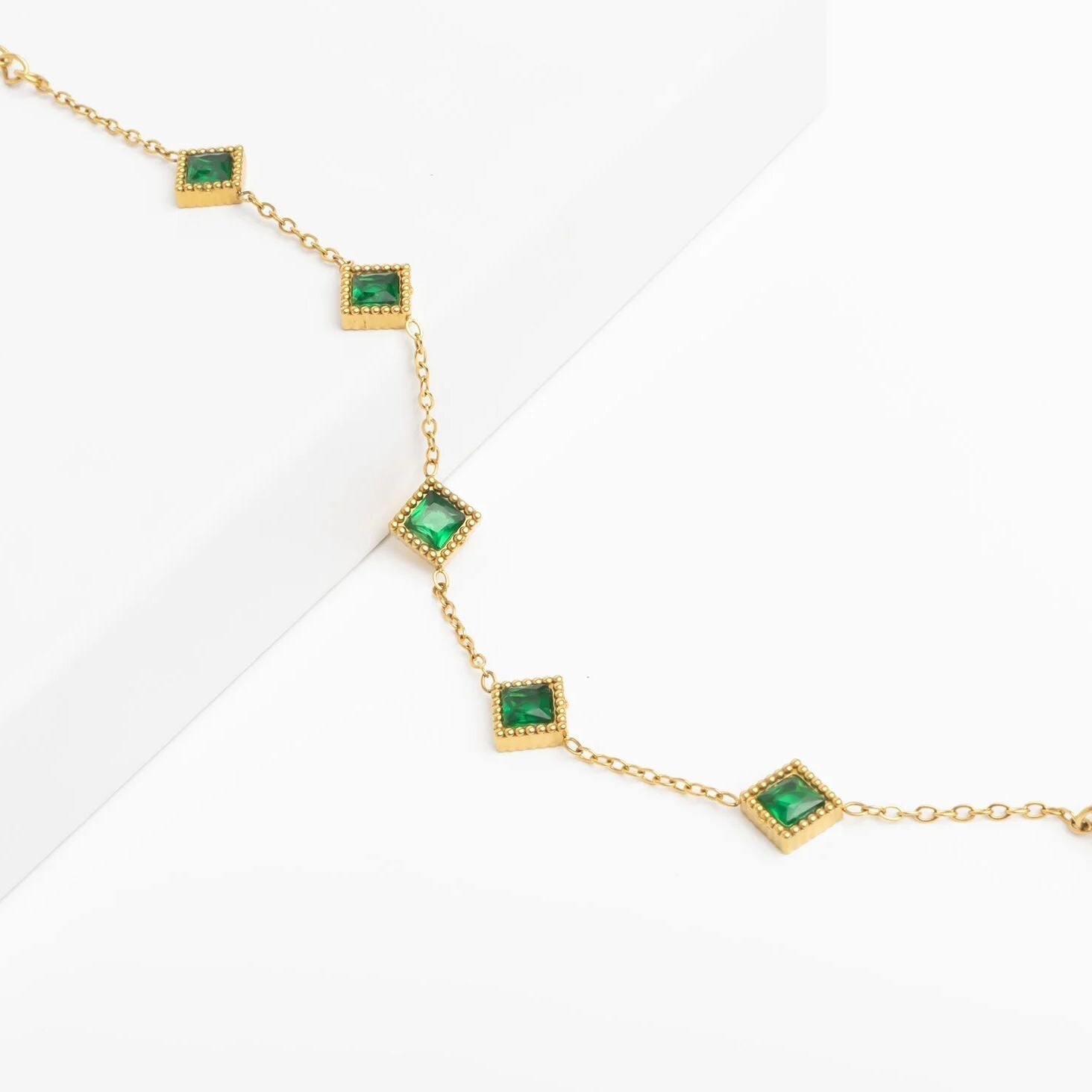 Emerald Stone Bracelet – 18K Gold Stainless Steel Adjustable Chain, Tarnish Resistant - Bracelets | Sunflower Soul Boutique