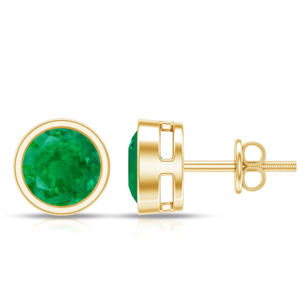 Emerald Stud Earrings – Bezel Setting Round Solitaire Studs With AAA Quality Gems