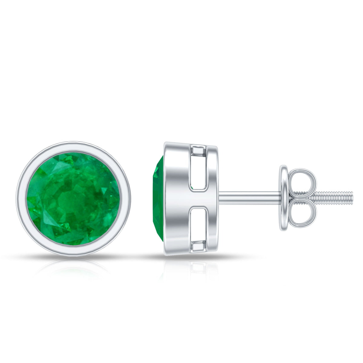 Emerald Stud Earrings – Bezel Setting Round Solitaire Studs With AAA Quality Gems