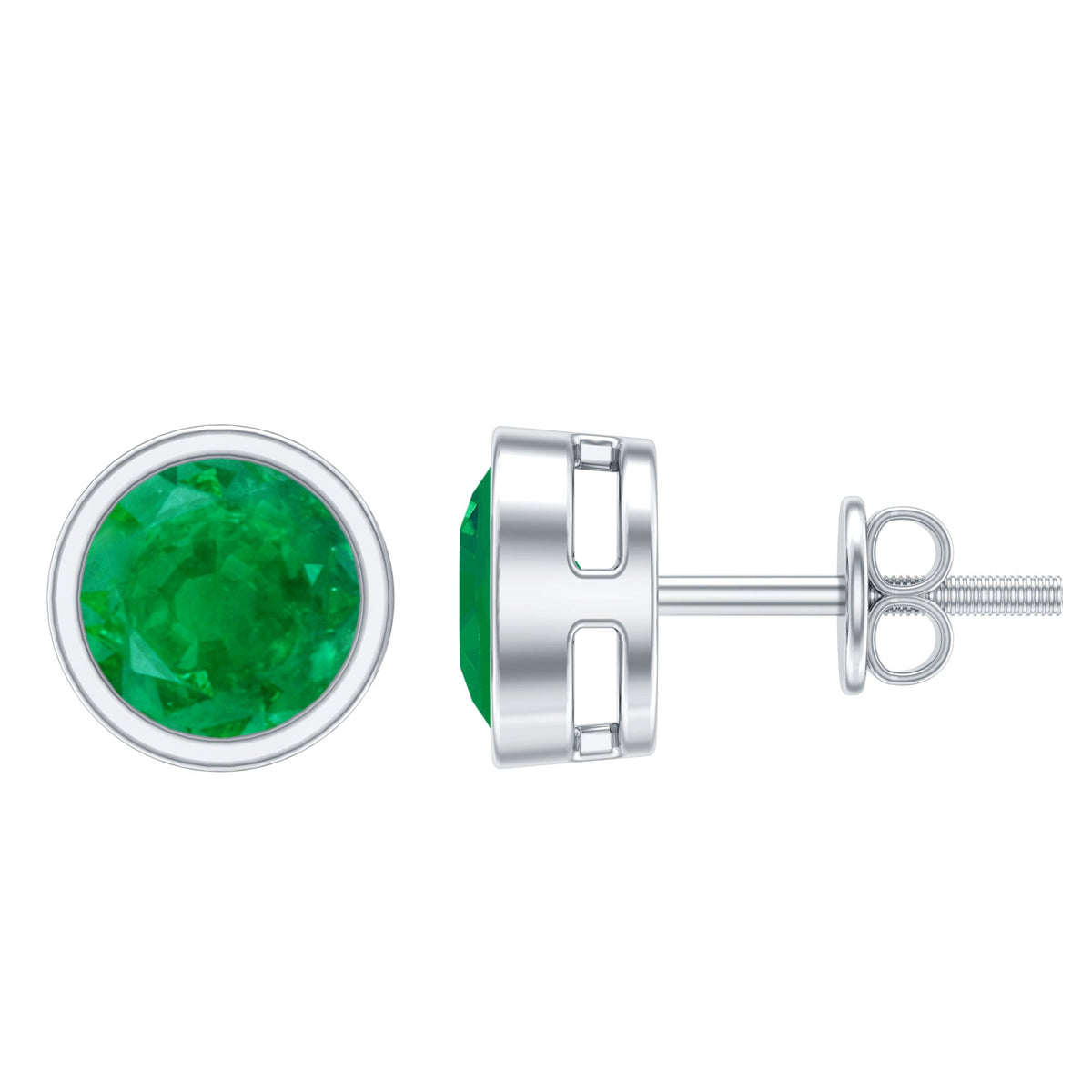 Emerald Stud Earrings – Bezel Setting Round Solitaire Studs With AAA Quality Gems