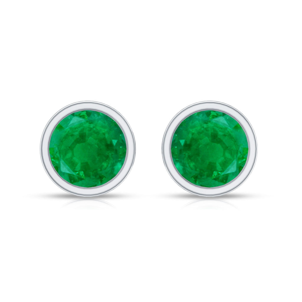 Emerald Stud Earrings – Bezel Setting Round Solitaire Studs With AAA Quality Gems
