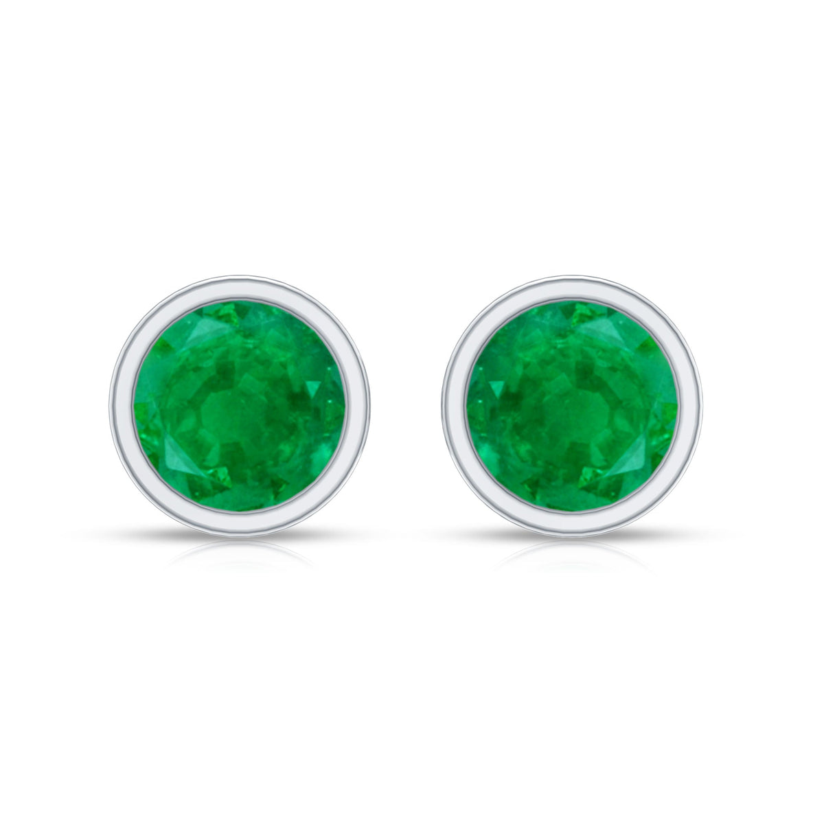 Emerald Stud Earrings – Bezel Setting Round Solitaire Studs With AAA Quality Gems