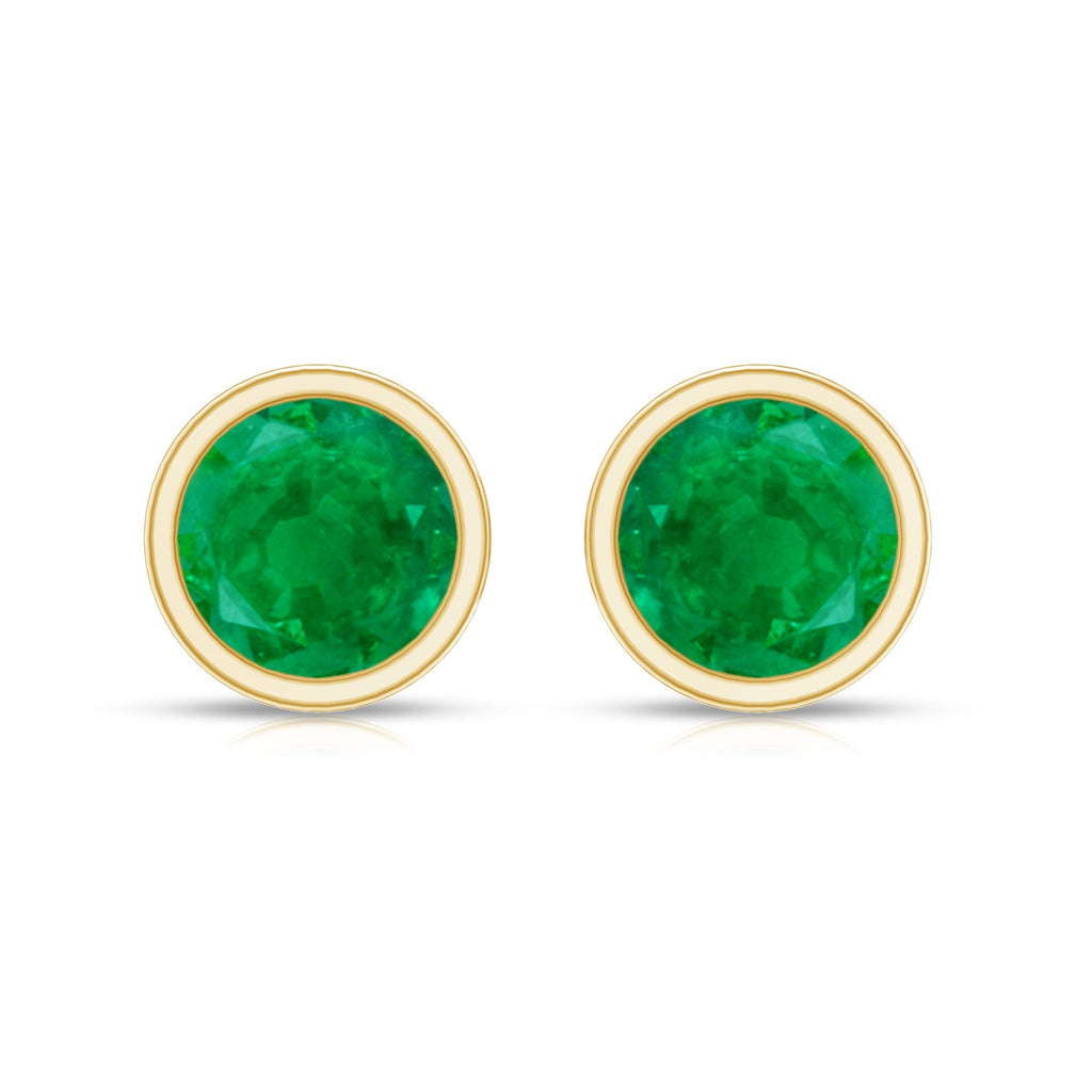 Emerald Stud Earrings – Bezel Setting Round Solitaire Studs With AAA Quality Gems