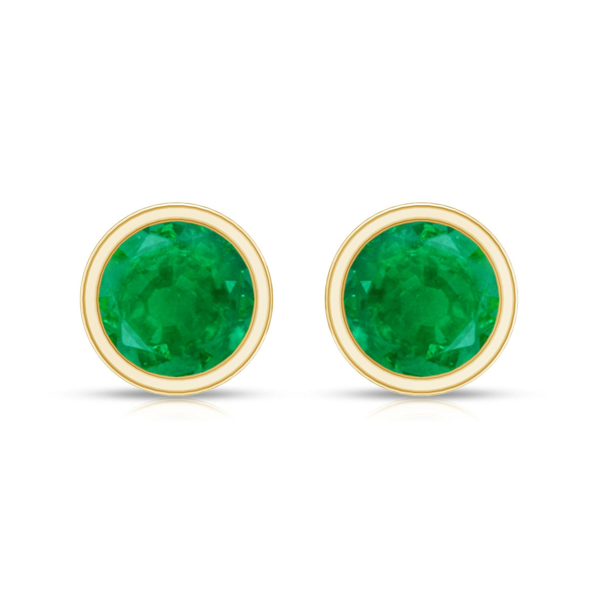 Emerald Stud Earrings – Bezel Setting Round Solitaire Studs With AAA Quality Gems