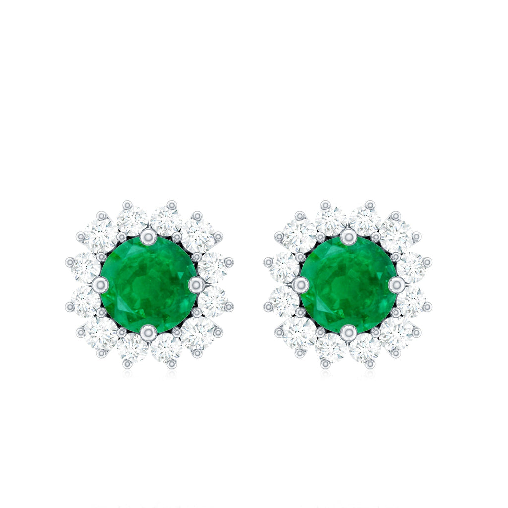Emerald Stud Earrings – Classic Diamond Halo Earrings with AAA Quality Emeralds