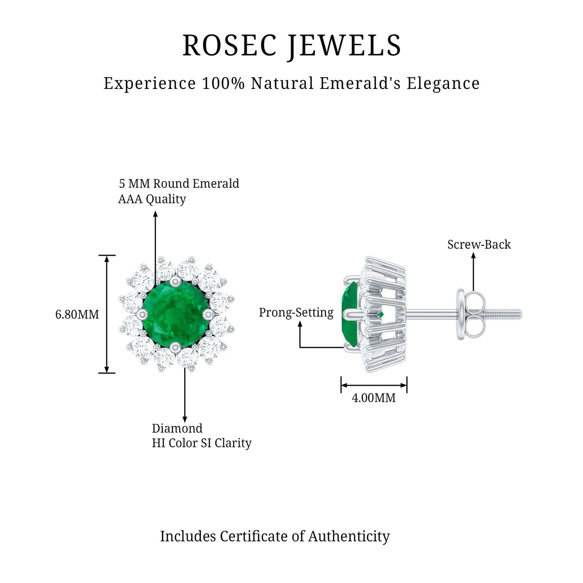 Emerald Stud Earrings – Classic Diamond Halo Earrings with AAA Quality Emeralds