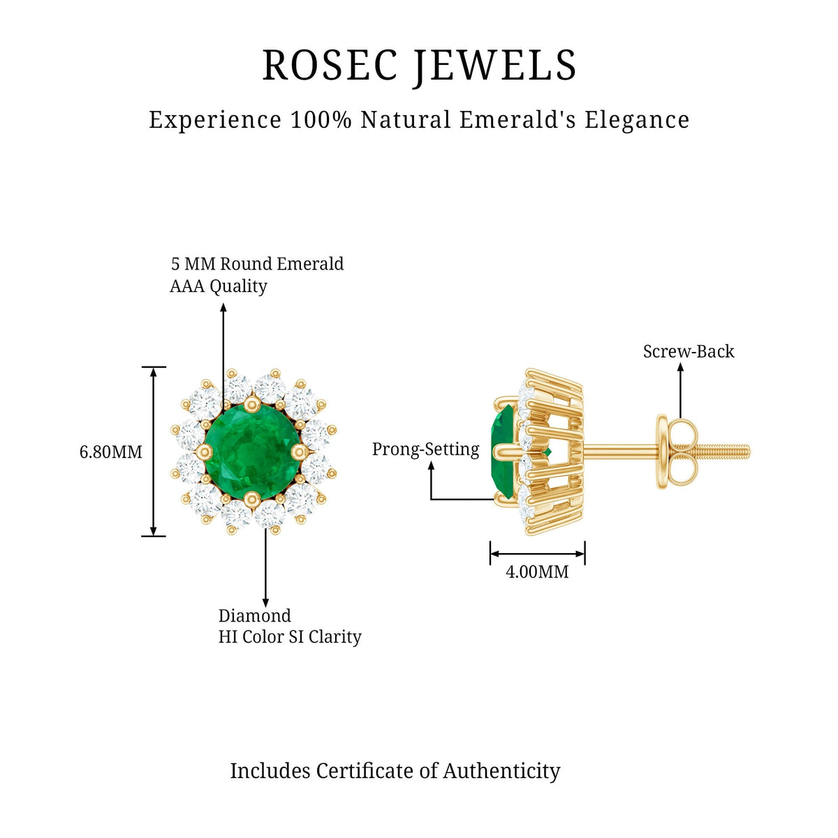 Emerald Stud Earrings – Classic Diamond Halo Earrings with AAA Quality Emeralds