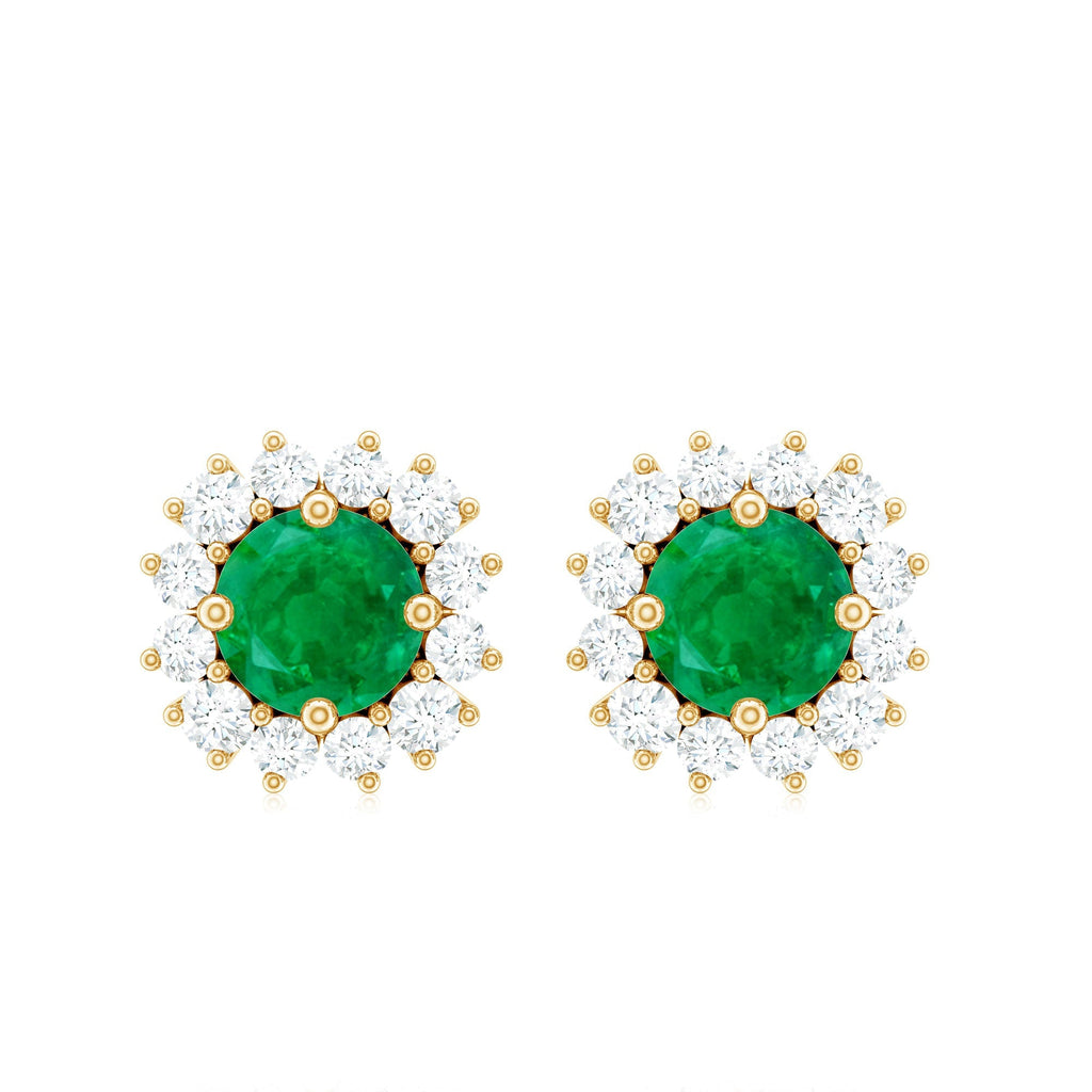 Emerald Stud Earrings – Classic Diamond Halo Earrings with AAA Quality Emeralds