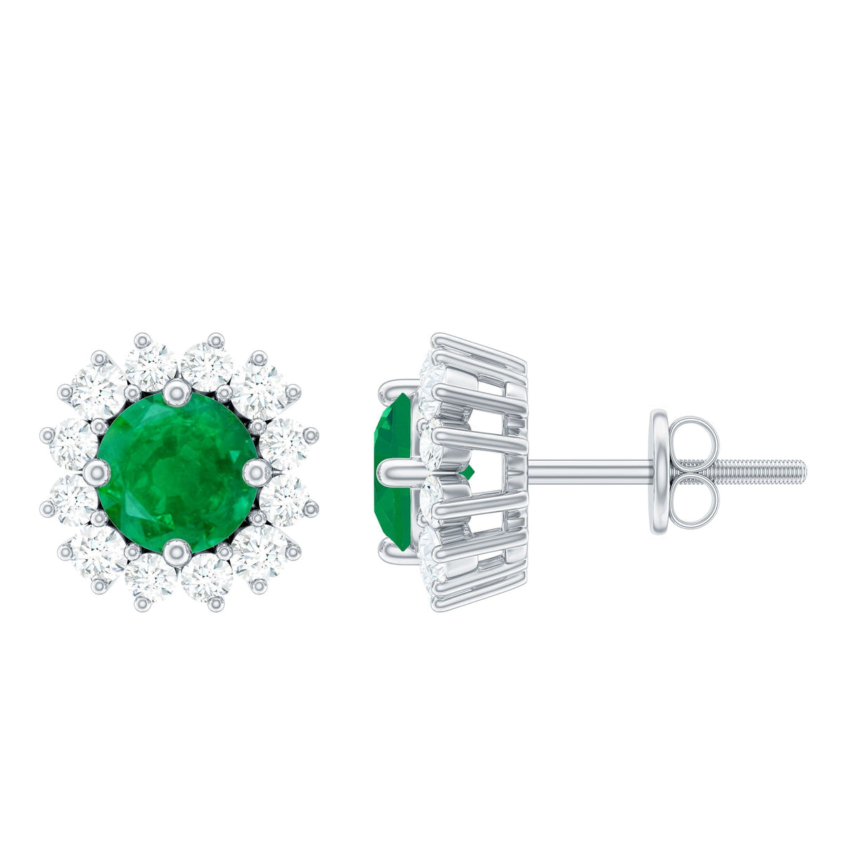 Emerald Stud Earrings – Classic Diamond Halo Earrings with AAA Quality Emeralds