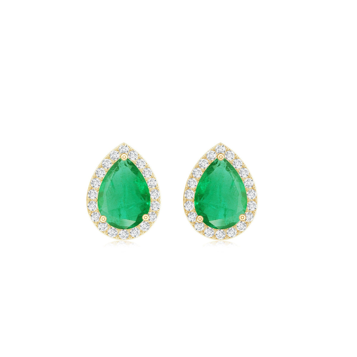 Emerald Stud Earrings – Pear Shape Diamond Halo Studs | Natural Green Gemstone Jewelry